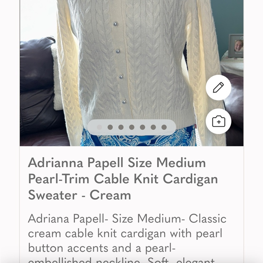 Adrianna Papell Pearl-Button Cream Cable Knit Cardigan Size Medium - Picture 2 of 8